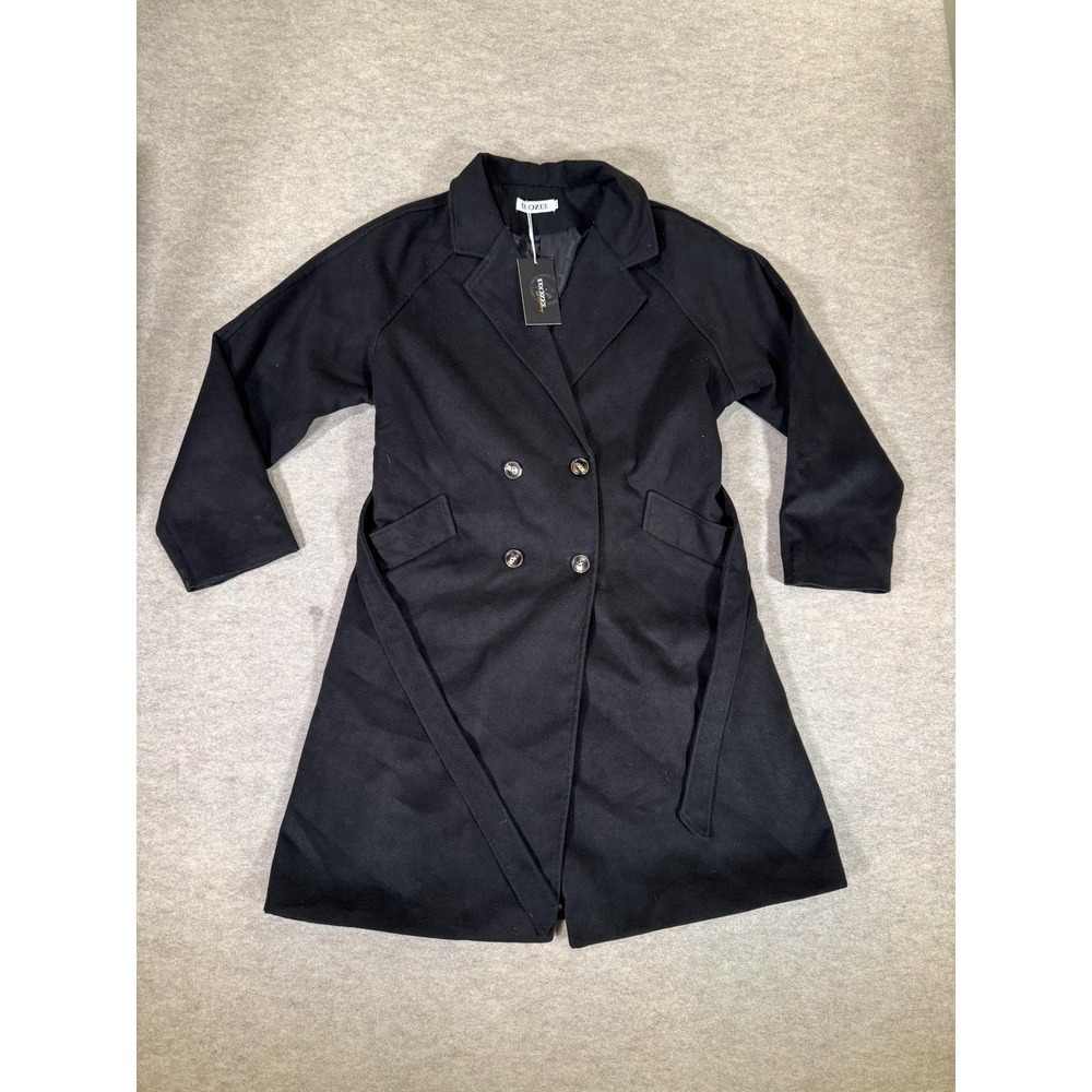 UOOZEE Coat Womens 7XL Black Trench Belted Button Front Fleece Lined Pockets